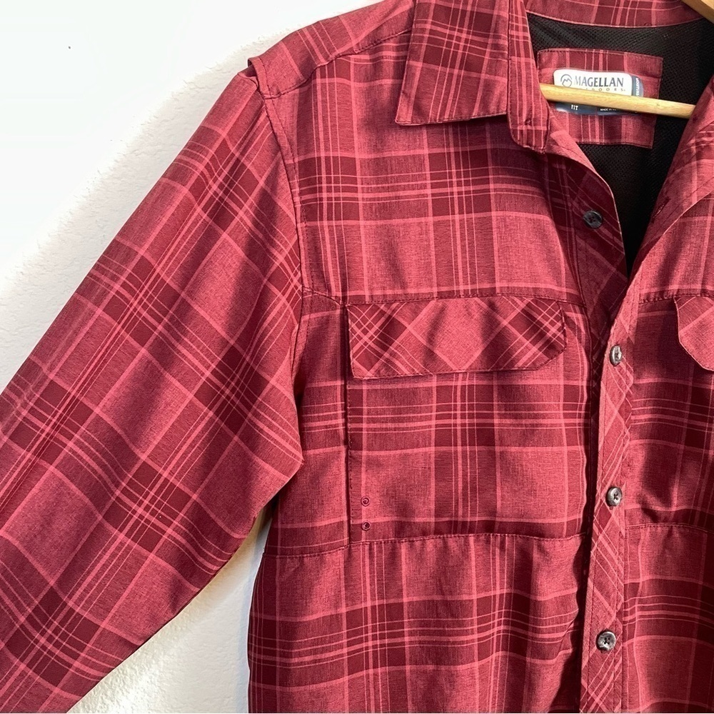 Magellan Outdoor Red Plaid Long Sleeve Button Front Barton Creek Shirt Sze Small - Picture 5 of 10